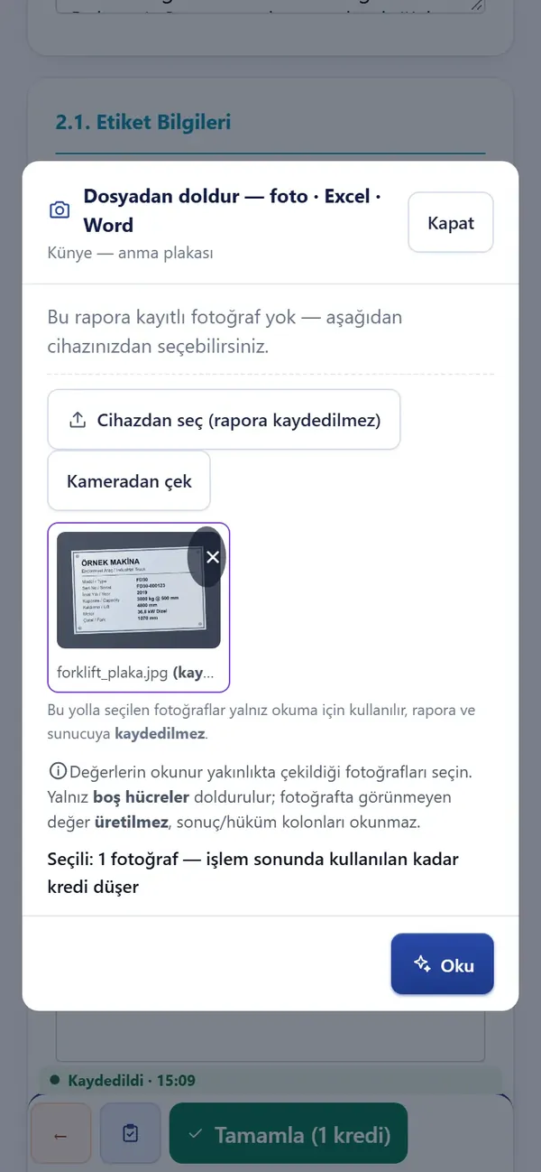 Telefonda plakadan doldur: Kameradan çek ya da Cihazdan seç